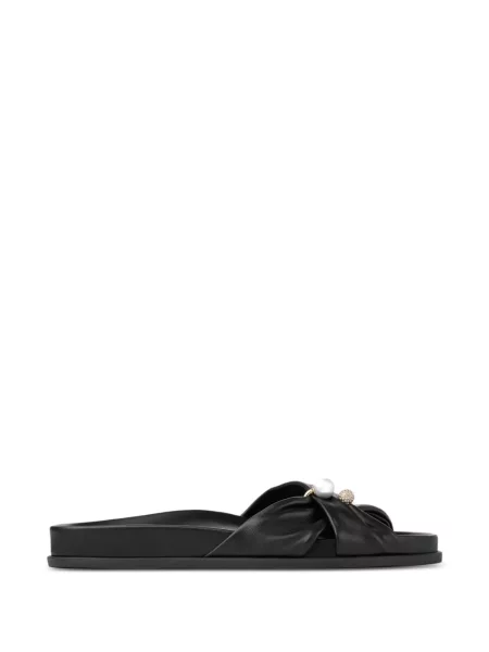 Sandale Jimmy Choo cu perle fără toc negru