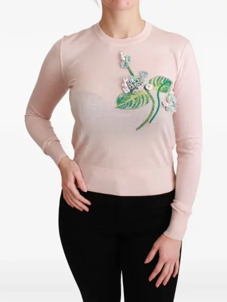 Pulover Dolce & Gabbana din cașmir cu model floral roz