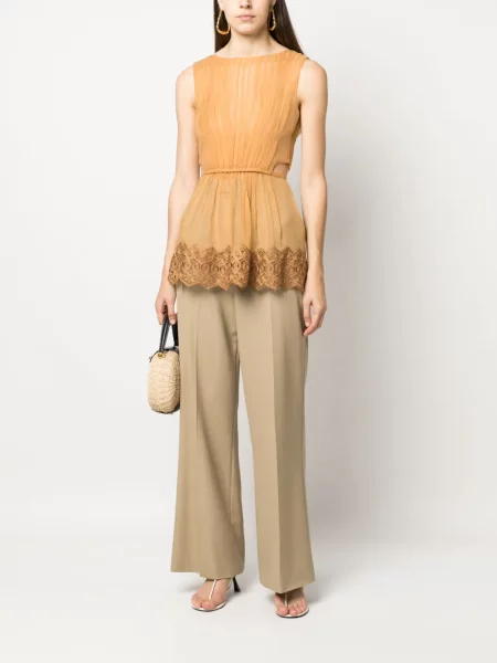 Μεταξωτός τοπ Alberta Ferretti καφέ