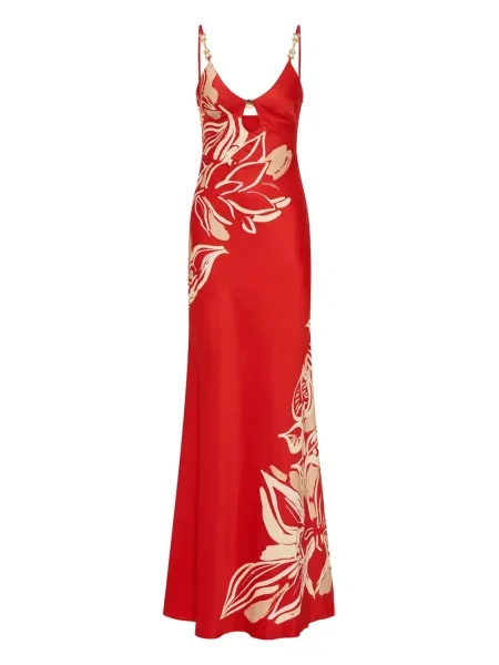 Rochie maxi Rebecca Vallance cu model floral de costum roșu