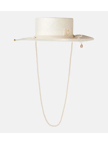 Slamnati šešir Ruslan Baginskiy s autogramom bijela