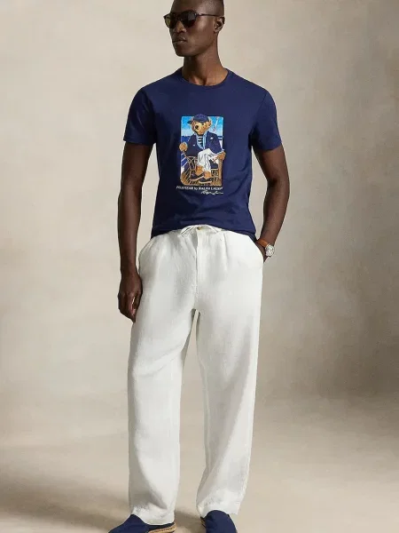 T-shirt o kroju slim fit z czystej bawełny z nadruk polo bear Polo Ralph Lauren granatowa