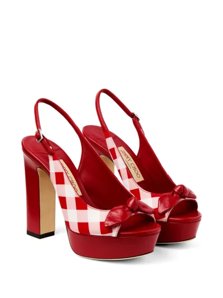 Карирани сандали Jimmy Choo с панделка червено