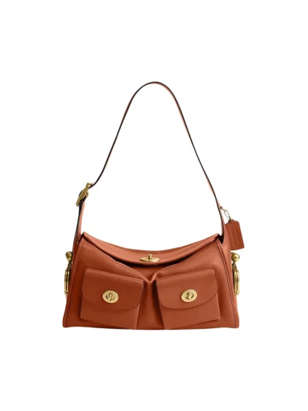 Coach torebka hobo skórzana Turnlock Haversack Bag brązowa