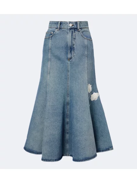 Fustă din denim Erdem cu model floral albastru