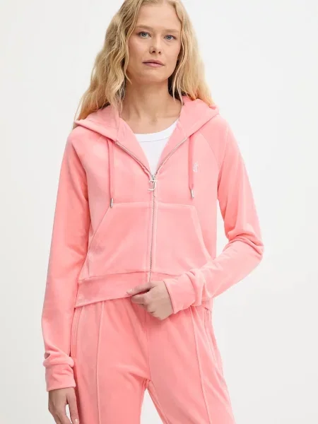 Суичър с качулка Juicy Couture с качулка с апликация зелено