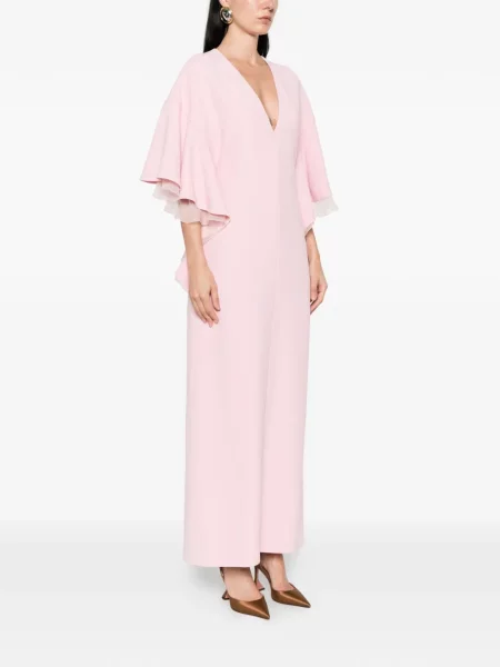 Костюм рокля Alberta Ferretti с V-образно деколте с волани розово