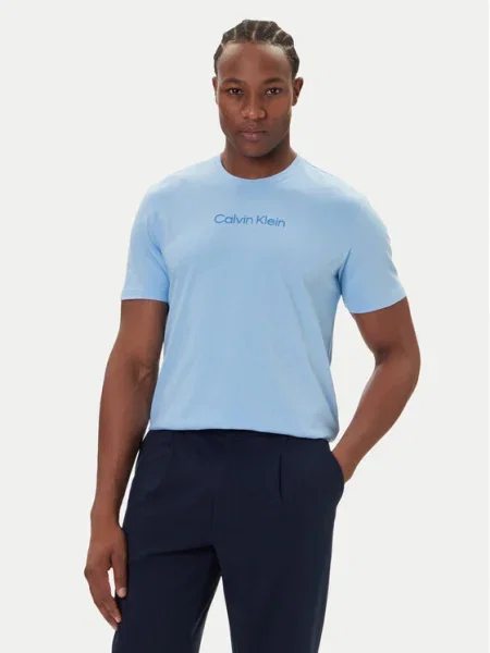 Тениска Calvin Klein синьо с принт светлосиньо