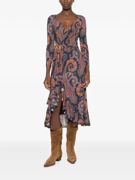 Rochie midi Etro cu imagine cu model paisley albastru