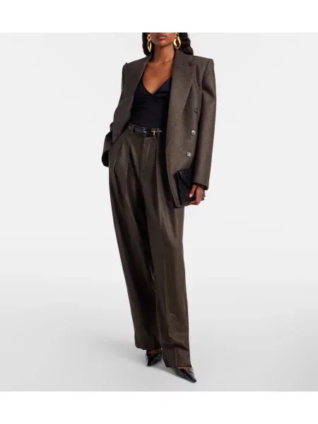 Pantaloni Saint Laurent de lână cu model herringbone maro