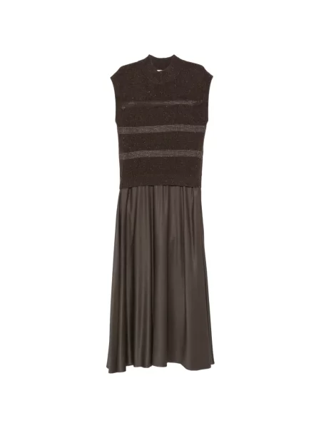 Rochie midi Peserico fără mâneci cu dungi maro