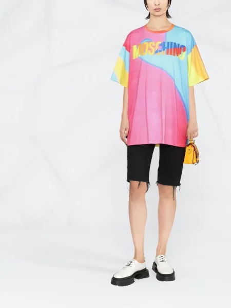 Raštuotas marškinėliai Moschino rožinė