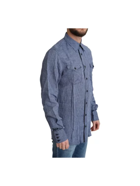 Koszula Dolce And Gabbana w paski casual z paskiem niebieska
