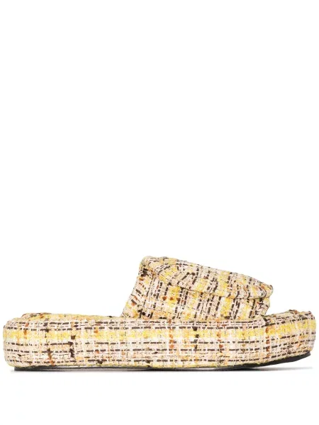 Sandale Natasha Zinko cu vârf deschis din tweed galben
