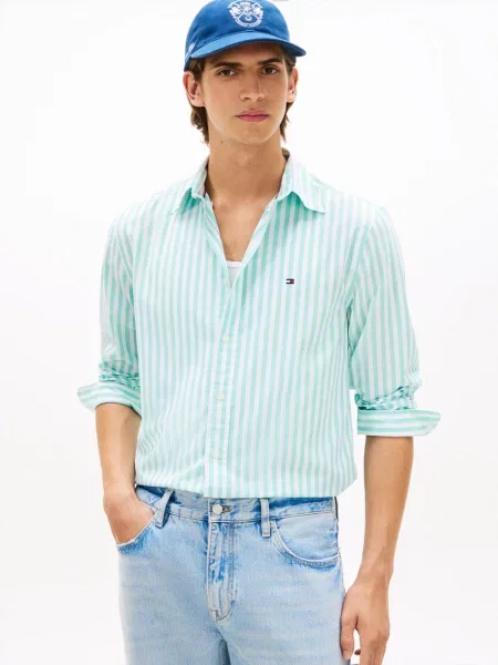 Tommy Hilfiger koszula casual Mężczyźni Regular Fit biały|zielony w paski S zielona