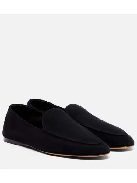 Pantofi loafer The Row din piele de căprioară negru