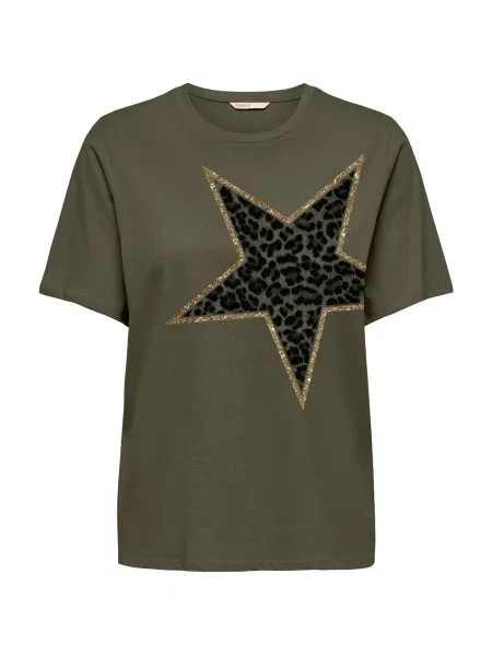 ONLY Tricou KITA auriu / kaki negru
