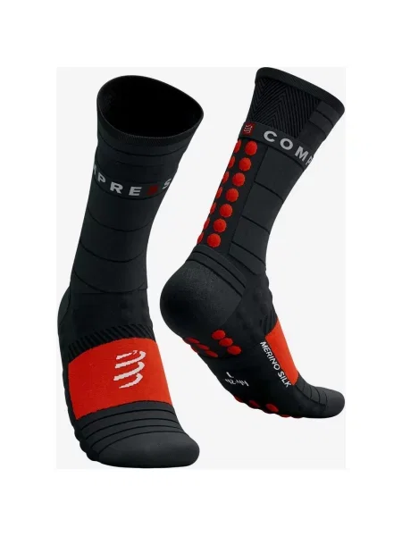 Skarpety zimowe Compressport Pro Racing czarno-czerwone T1 czarne