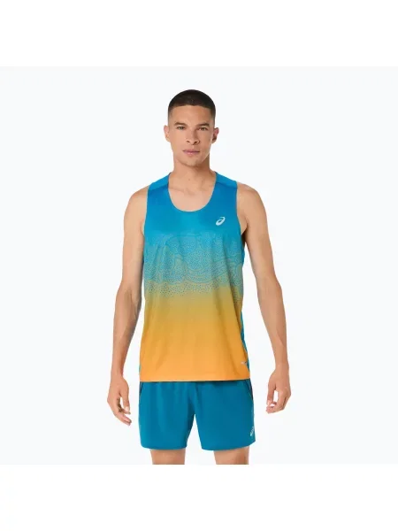 Tricou de alergare pentru bărbați ASICS Road Fade Singlet Aegean Blue/Yamabuki albastru