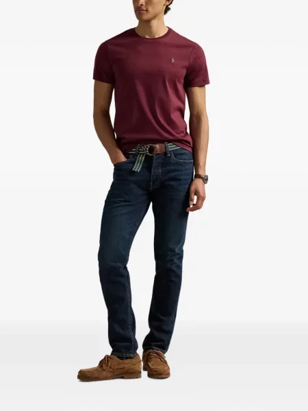 Pruhované polotričko Polo Ralph Lauren se síťovinou s výšivkou červené