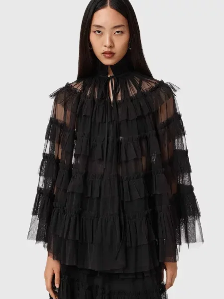 AllSaints bluză uni negru