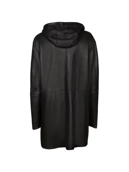 Haină din piele de oaie Tagliatore cu glugă din piele de oaie negru