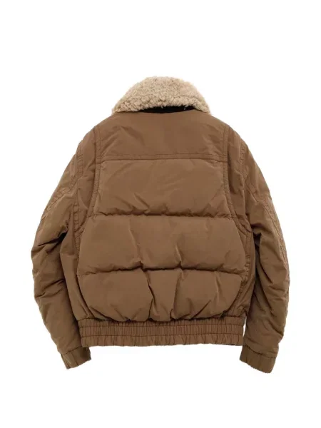 Με κολάρο καπιτονέ μπουφάν Moncler Grenoble από δέρμα προβάτου καφέ