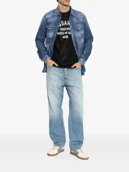 Cămașă Dsquared2 zdrențuiți albastru