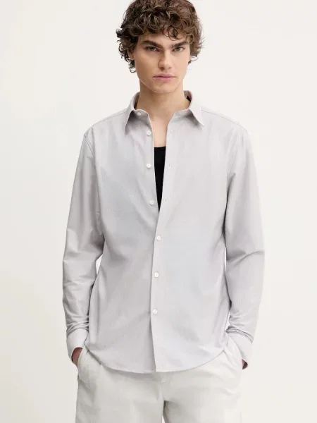 Риза Theory мъжка със стандартна кройка с класическа яка сиво