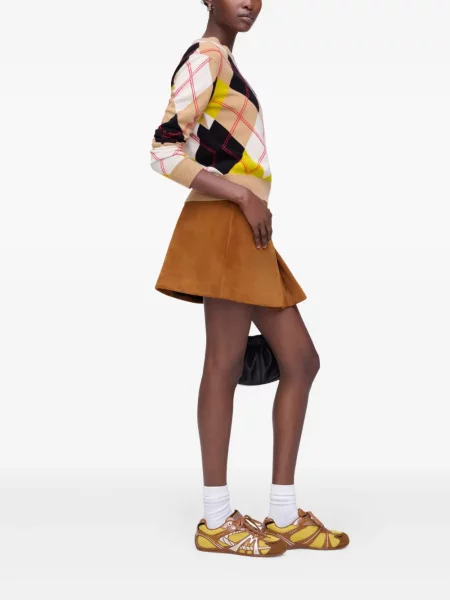 Fusta plisata Marc Jacobs din piele de căprioară maro