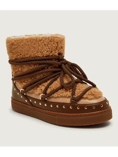 INUIKII Bocanci Curly Rock | shearling | skóra | lână maro