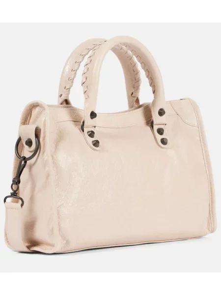 Kožená kožená taška Balenciaga béžová
