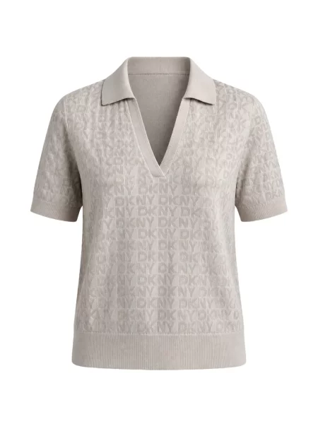Gulerat tricou polo Dkny cu decolteu în V din jacard