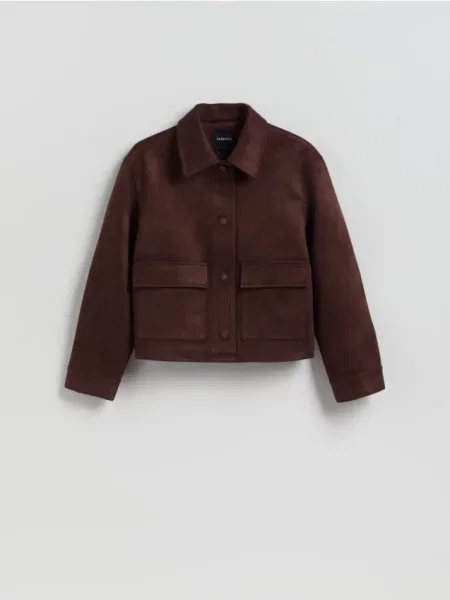 Reserved Geacă cu efect de piele întoarsă mahon