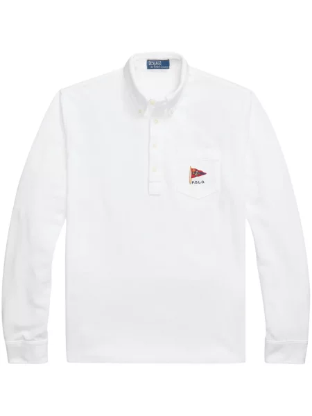 Tricou Polo Ralph Lauren din piele cu broderie în carouri maro