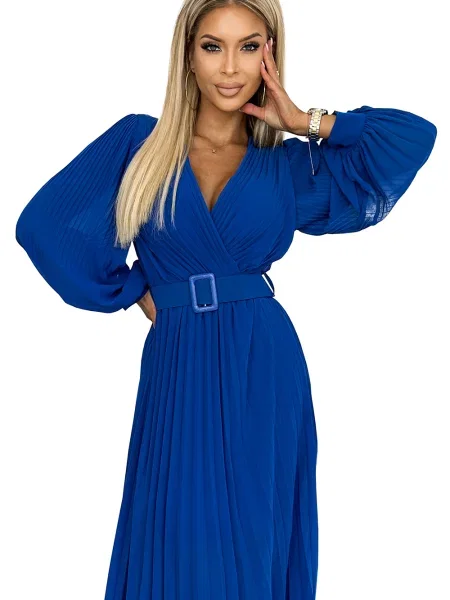 Rochie Numoco plisată de costum albastru