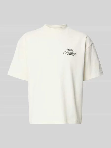 T-shirt z naszywanymi detalami z logo i okrągłym dekoltem Prohibited biała