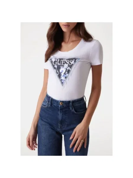 Guess Koszulki Kobieta XS T-shirt z trójkątnym kwiatem biały