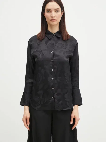 Kenzo cămașă de mătase femei cu guler clasic regular negru