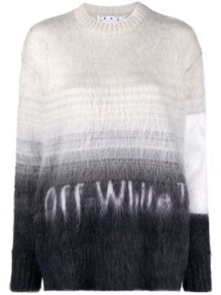 Pulover Off-white cu decolteu rotund cu autograf alb