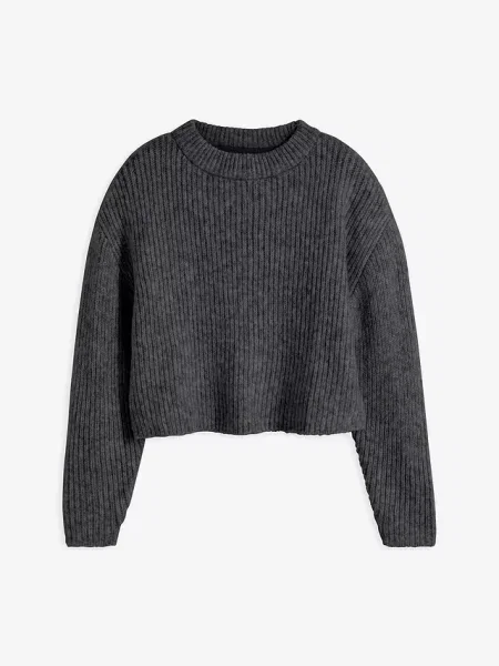Sweter z grubej miękkiej dzianiny z domieszką wełny szary