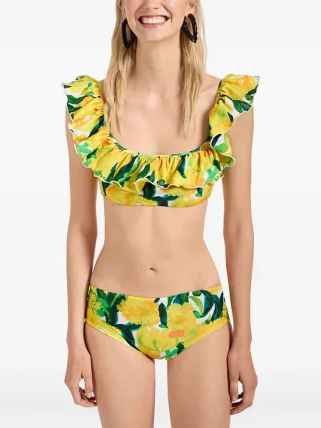 Bikini La Doublej cu model floral cu volane galben