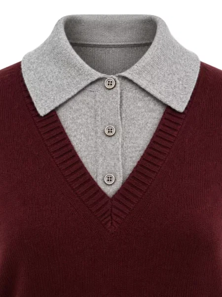 Tricou polo Juun.j cu decolteu în V roșu