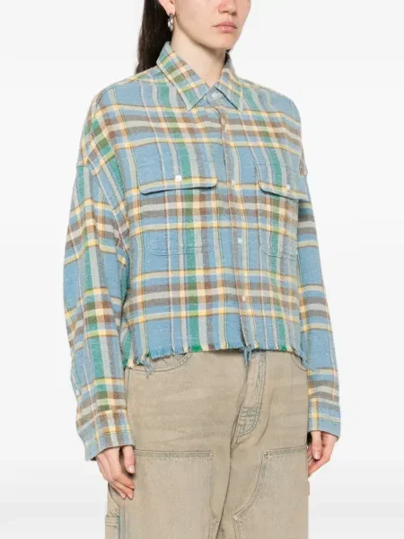 Koszula R13 w kratkę o krotszym kroju niebieska