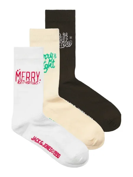 JACK & JONES Nogavice JACMERRY kremna / vinsko rdeča / črna bela