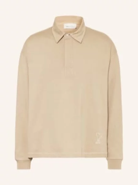 Ami Paris Polo Tričko Z Džerzeje Oversized Střih béžová