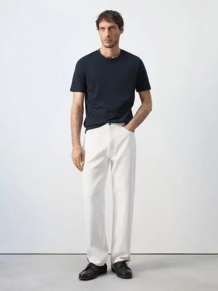 Koszulka slim fit Mężczyzna L MANGO MAN granatowy