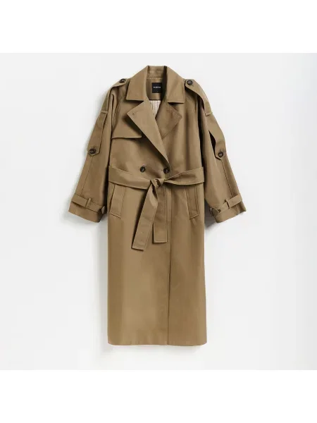 Reserved Dvouřadý trenčkot oversized hnědozelená