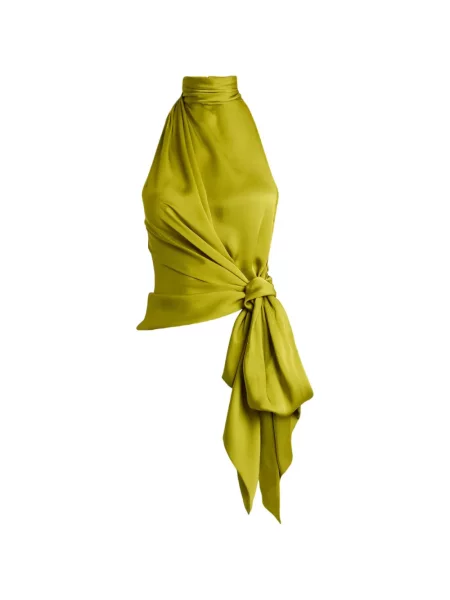 Top Balmain de mătase cu spatele deschis verde