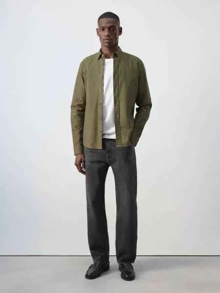 Koszula z tkaniny oxford z bawełny khaki Mężczyzna XL MANGO MAN